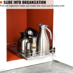 12" B x 17" D utdragbar skåporganisator, kraftiga hyllor, rullande lådor i förkromat stål, skjutbar förvaring för hemmet.