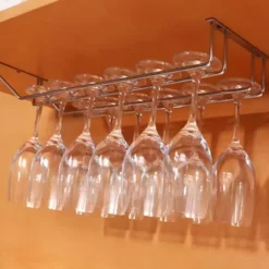 35 cm dubbelradig vinglashållare i rostfritt stål, hängande hylla för bar, kök