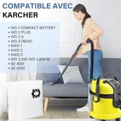 12 dammsugarpåsar KFI 357 för Kärcher KWD1, KWD2, KWD3,WD2 Plus, WD3,SE 4001, SE 4002 Dammsugare, 2.863-314.0