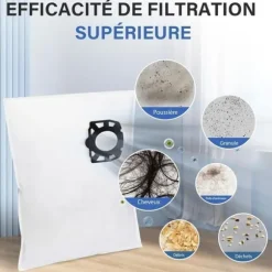 12 dammsugarpåsar KFI 357 för Kärcher KWD1, KWD2, KWD3,WD2 Plus, WD3,SE 4001, SE 4002 Dammsugare, 2.863-314.0