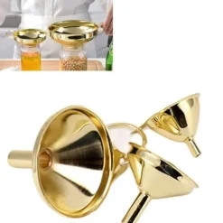 3 delar guldfärgad trattsats i rostfritt stål köksolja flytande metall för konservering köksredskap