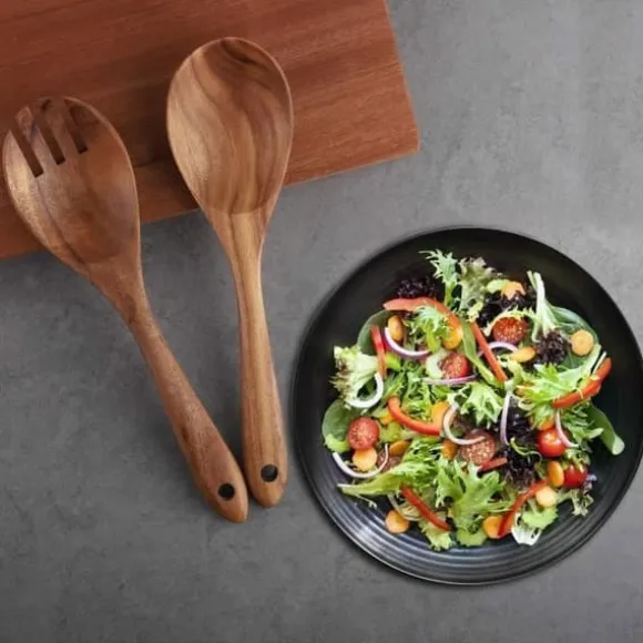 6 delar köksredskapsset i teak för non-stick köksredskap, träspatel, gaffel, spatel, slev, pass