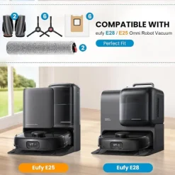 17 Delars Tillbehörssats Kompatibel med Eufy RoboVac E28 Omni/E25 Omni - Huvudborstar, Sidoborstar, Dammpåsar