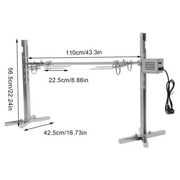 53" elektriskt rotisserikit för BBQ, universellt grillställ, 88 lb (40 kg), automatisk 25 W rotationsmotor, höjdjusterbar, blå
