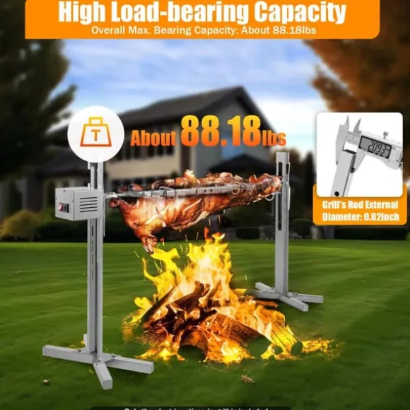 53" elektriskt rotisserikit för BBQ, universellt grillställ, 88 lb (40 kg), automatisk 25 W rotationsmotor, höjdjusterbar, blå