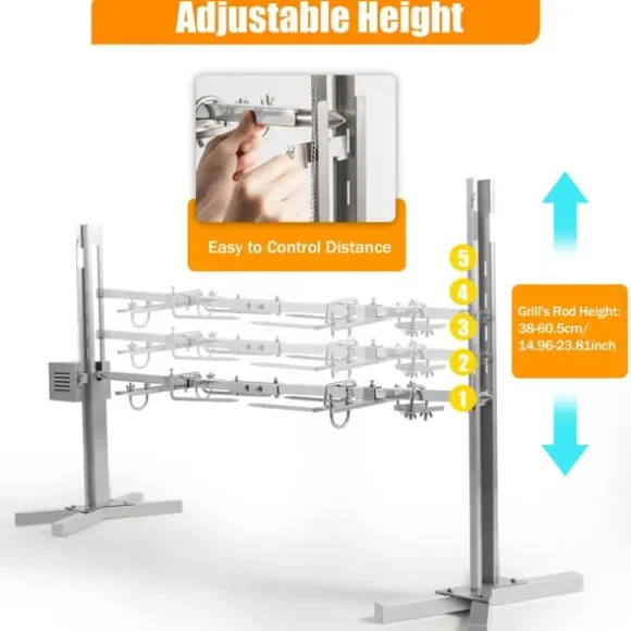 53" elektriskt rotisserikit för BBQ, universellt grillställ, 88 lb (40 kg), automatisk 25 W rotationsmotor, höjdjusterbar, blå