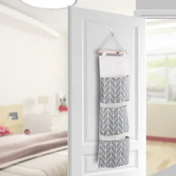 3 fickor bomullslinne vägghängande förvaringspåse dörrpåse sovrum hemmakontor organisatör grå