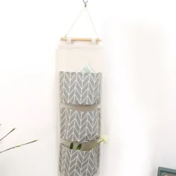 3 fickor bomullslinne vägghängande förvaringspåse dörrpåse sovrum hemmakontor organisatör grå