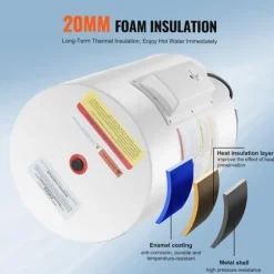 10 Gallon Elektrisk Varmvattenberedare, Instant Hot 1,6Kw, LED-display, Perfekt för Dusch