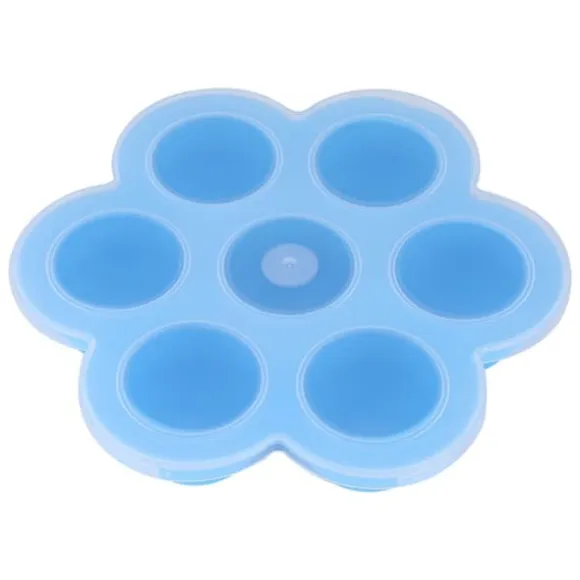 7 Hål Silikon Äggform Återanvändbar Förvaringsbehållare Barnmat Frysbrickor med Lock Blå