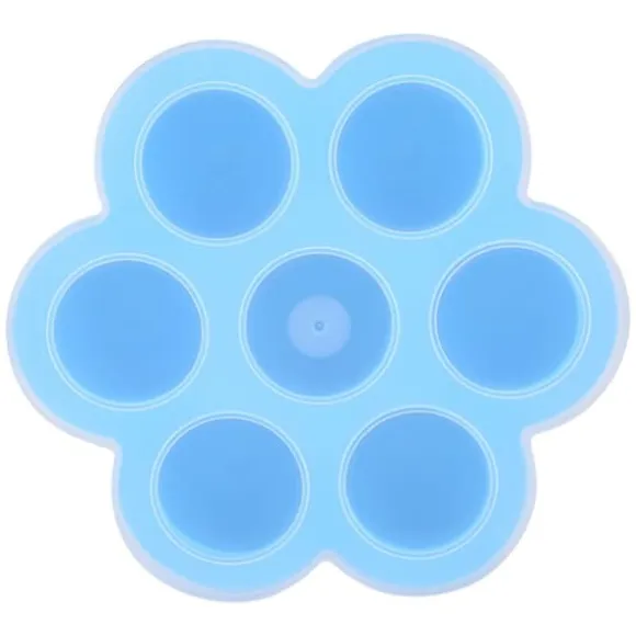 7 Hål Silikon Äggform Återanvändbar Förvaringsbehållare Barnmat Frysbrickor med Lock Blå