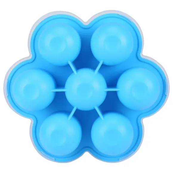 7 Hål Silikon Äggform Återanvändbar Förvaringsbehållare Barnmat Frysbrickor med Lock Blå