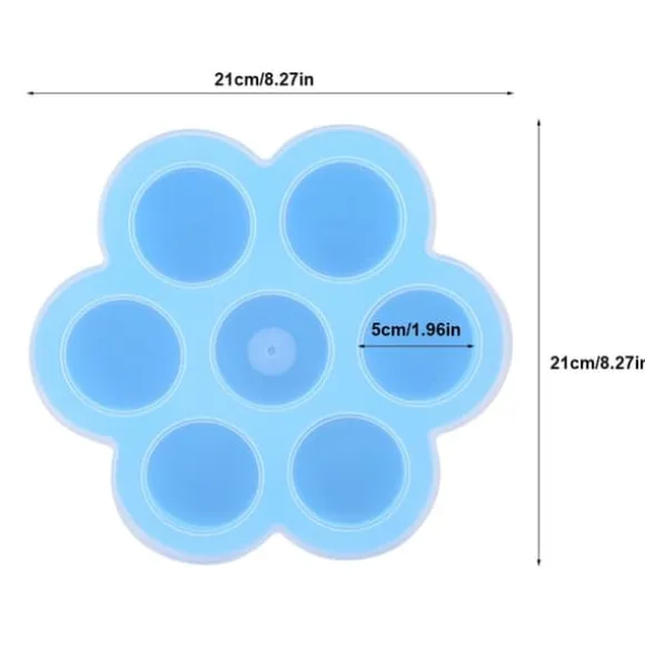 7 Hål Silikon Äggform Återanvändbar Förvaringsbehållare Barnmat Frysbrickor med Lock Blå