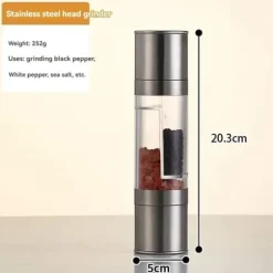 2 i 1 salt- och pepparkvarn - justerbar manuell keramisk kvarn i rostfritt stål