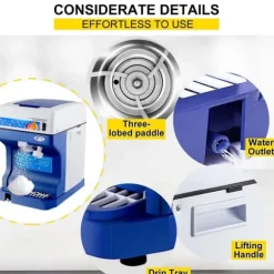 200 kg/h 300W kommersiell helautomatisk israkapparat med behållare, justerbar isfinhet, genomtänkta detaljer, lätt att använda