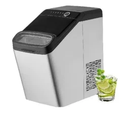 33 lbs/dag 130W bärbar elektrisk ismaskin med isskopa/iskorg, justerbar isbitsstorlek, bra isoleringsteknik, självrengörande, lågt ljud