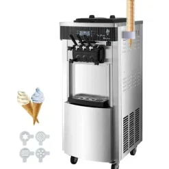 20-28 L/timme kommersiell mjukglassmaskin med dubbla 6-liters trattar och smart LCD-panel, 3 smaker, lätt att flytta