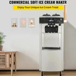 20-28 L/timme kommersiell mjukglassmaskin med dubbla 6-liters trattar och smart LCD-panel, 3 smaker, lätt att flytta