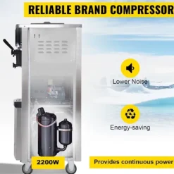 20-28 L/timme kommersiell mjukglassmaskin med dubbla 6-liters trattar och smart LCD-panel, 3 smaker, lätt att flytta