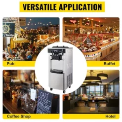 20-28 L/timme kommersiell mjukglassmaskin med dubbla 6-liters trattar och smart LCD-panel, 3 smaker, lätt att flytta