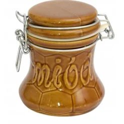 300 ml brun honungsbehållare i stengods med spänne