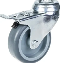 75 mm 3" länkhjul grått gummidäck, vridbart med broms, 120 kg kapacitet, set om 2