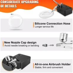 0-30 psi dubbelverkande airbrush kit för snacks/tårtdekorering, 3 lägen, bekväm automatisk start/stopp, effektiv olje- och vattenfiltrering