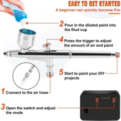 0-30 psi dubbelverkande airbrush kit för snacks/tårtdekorering, 3 lägen, bekväm automatisk start/stopp, effektiv olje- och vattenfiltrering