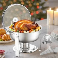 5 Qt 4-pack Runda Skavskålar, Bufféset Fullstorlek, Rostfritt Stål Pan, Stort Kvantitetsförpackning