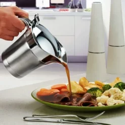 304 rostfritt stål dubbelskiktsisolering smaksatt såsgryta såsbåt serveringskanna köksredskap 450ml