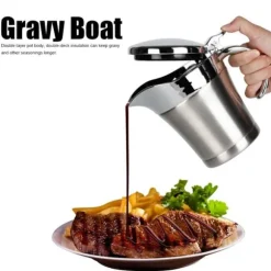 304 rostfritt stål dubbelskiktsisolering smaksatt såsgryta såsbåt serveringskanna köksredskap 450ml