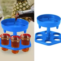 6 Shotglas Dispenser Hållare Roterande Spritdispenser Vinställ Hylla Festtillbehör Blå
