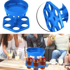 6 Shotglas Dispenser Hållare Roterande Spritdispenser Vinställ Hylla Festtillbehör Blå