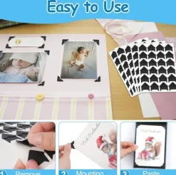 240 självhäftande fotohörn, syrafria fotohörn, fotohörn för klippböcker, gör-det-själv-klippböcker, fotoalbum, minnesböcker, dagböcker (svart)