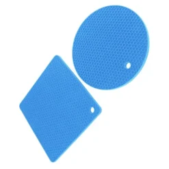 5 st 2 runda 3 fyrkantiga silikonvaxkaksmattor mångsidiga värmedynor för varma rätter och bord blå