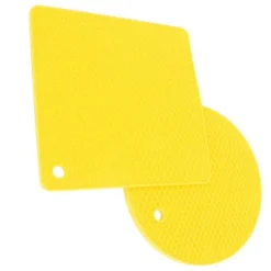 5 st 2 runda 3 fyrkantiga silikonvaxkaksmattor mångsidiga värmedynor för varma rätter och bord, gul