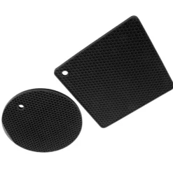 5 st 2 runda 3 fyrkantiga silikonvaxkaksmattor mångsidiga värmedynor för varma rätter och bord svarta