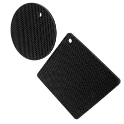 5 st 2 runda 3 fyrkantiga silikonvaxkaksmattor mångsidiga värmedynor för varma rätter och bord svarta