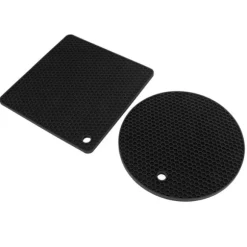 5 st 2 runda 3 fyrkantiga silikonvaxkaksmattor mångsidiga värmedynor för varma rätter och bord svarta