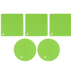 5 st 2 runda 3 fyrkantiga silikonvaxkaksmattor mångsidiga värmedynor för varma rätter och bord gröna
