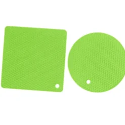 5 st 2 runda 3 fyrkantiga silikonvaxkaksmattor mångsidiga värmedynor för varma rätter och bord gröna