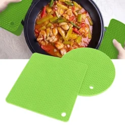 5 st 2 runda 3 fyrkantiga silikonvaxkaksmattor mångsidiga värmedynor för varma rätter och bord gröna