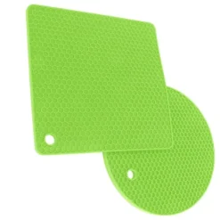 5 st 2 runda 3 fyrkantiga silikonvaxkaksmattor mångsidiga värmedynor för varma rätter och bord gröna