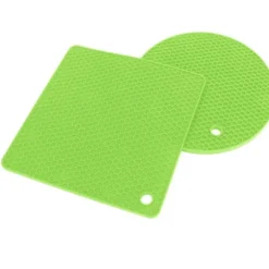 5 st 2 runda 3 fyrkantiga silikonvaxkaksmattor mångsidiga värmedynor för varma rätter och bord gröna