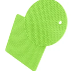 5 st 2 runda 3 fyrkantiga silikonvaxkaksmattor mångsidiga värmedynor för varma rätter och bord gröna