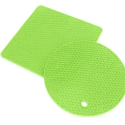 5 st 2 runda 3 fyrkantiga silikonvaxkaksmattor mångsidiga värmedynor för varma rätter och bord gröna