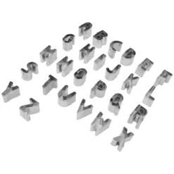 26 st Alfabetet kakutskärare kapital rostfritt stål box packade brev kex utskärare för DIY kaka choklad bakning