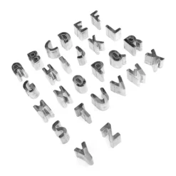 26 st Alfabetet kakutskärare kapital rostfritt stål box packade brev kex utskärare för DIY kaka choklad bakning