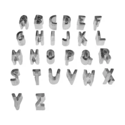 26 st Alfabetet kakutskärare kapital rostfritt stål box packade brev kex utskärare för DIY kaka choklad bakning