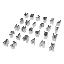 26 st Alfabetet kakutskärare kapital rostfritt stål box packade brev kex utskärare för DIY kaka choklad bakning